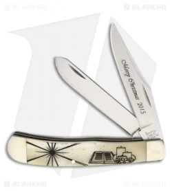 Bear & Son 2015 Christmas Trapper 4.125" Pocket Knife White Smooth Bone