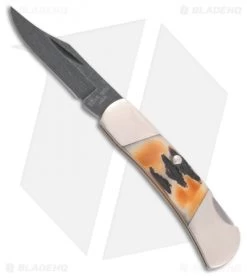 Bear & Son Executive Lockback Knife Genuine India Stag (2.25" Damascus) 526D