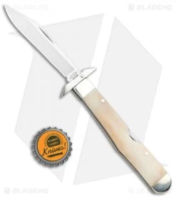 Bear & Son Swing Guard 4.375" Lockback Knife White Smooth Bone WSB11 -Knives Shop Bear and Son Swing Guard LB White Smooth Bone WSB11 Satin BHQ 94455 jr bottlecap