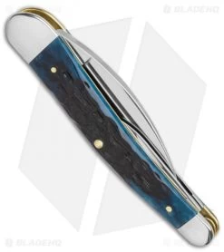 Case Seahorse Whittler Pocket Knife 4" Denim Blue Peach Seed Bone (6355WH SS) -Knives Shop Case Cutlery Blue Denim Bone Peach Seed Jig BHQ 117580 LS Side