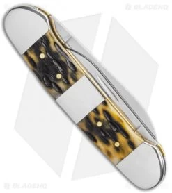 Case Knives Canoe Pocket Knife 3.6" Olive Jigged Bone Standard Jig (62131 SS) -Knives Shop Case Cutlery Canoe Olive Bone 21514 BHQ 115046 LS Side