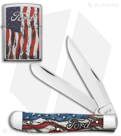 Case Cutlery Trapper Knife 4" Ford Zippo Gift Set Smooth Bone (6254 SS) 14331 3 Case Cutlery Trapper Knife 4" Ford Zippo Gift Set Smooth Bone (6254 SS) 14331