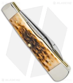 Case Large Gunstock Knife Peach Seed Jigged Amber Bone (3.75" Polish) 10728 -Knives Shop Case Cutlery Large Gunstock Amber Peach Seed Jigged Bone BHQ 122340 jr side