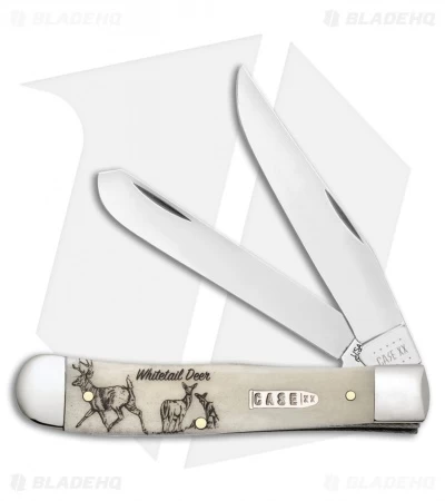 Case Cutlery Sportsman Series Trapper Whitetail Deer Embellished Bone (6254 SS) 3 Case Cutlery Sportsman Series Trapper Whitetail Deer Embellished Bone (6254 SS)