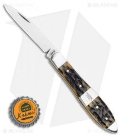 Case Cutlery Teardrop Pocket Knife Olive Green Peach Seed Jig Bone -Knives Shop Case Cutlery Teardrop Olive Bone 21510 BHQ 115042 LS Bottlecap