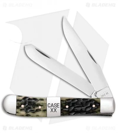 Case Trapper Pocket Knife Peach Seed Jig Olive Green Bone (6254 SS) 3 Case Trapper Pocket Knife Peach Seed Jig Olive Green Bone (6254 SS)