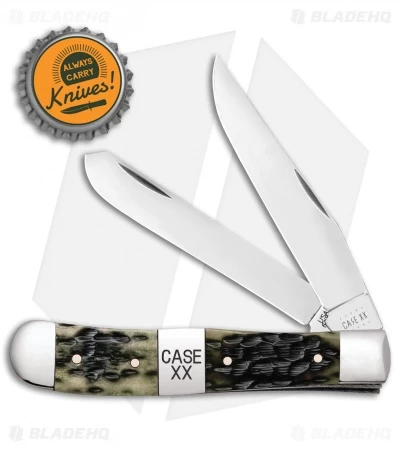 Case Trapper Pocket Knife Peach Seed Jig Olive Green Bone (6254 SS) 4 Case Trapper Pocket Knife Peach Seed Jig Olive Green Bone (6254 SS) - Image 2