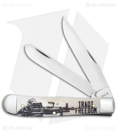 Case Knives Iraqi Freedom Trapper Embellished Smooth Natural Bone - 50954 3 Case Knives Iraqi Freedom Trapper Embellished Smooth Natural Bone - 50954