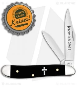 Case Peanut Religious Embellished Smooth Black Synthetic (2220 SS) 60866 5 Case Peanut Religious Embellished Smooth Black Synthetic (2220 SS) 60866 -Knives Shop Case Peanut Embellished Smooth Black Synthetic Jeremiah 29 11 BHQ 123418 jr bottlecap