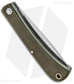 GEC #21 Farm & Field Bull Buster Slip Joint OD Green Linen Micarta (4.625"Satin) -Knives Shop GEC 21 Farm and Field Bull Buster SJ Green Linen Micarta Satin 215119 BHQ 93434 jr side