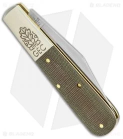 GEC Two Acorn Barlow Knife 3.75" Green Linen Micarta 861121 -Knives Shop GEC Trapper Green Canvas Micarta 861121 BHQ 136945 jr side 2