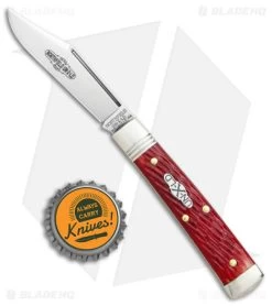 GEC Northfield UN-X-LD Clip Point Pocket Knife Red Jigged Bone (2.6" Satin) -Knives Shop Northfield UN X LD 1095 Carbon Steel Garnet Jigged Bone Red Satin BHQ 139482 jr bottlecap
