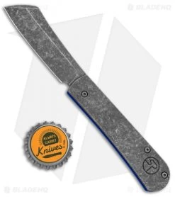 Serge Panchenko Custom Slip-Joint Cleaver Titanium/Blue G-10 (2.6" Stonewash) -Knives Shop Serge Panchenko Custom SJ Cleaver Blue G 10 Ti SW BHQ 85882 jr bottlecap