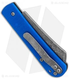 Serge Panchenko Custom Slip-Joint Cleaver Titanium/Blue G-10 (2.6" Stonewash) -Knives Shop Serge Panchenko Custom SJ Cleaver Blue G 10 Ti SW BHQ 85882 jr side