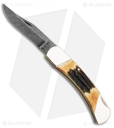 Bear And Son Folding Hunter Stag Lock Back Knife (3.75" Damascus) 3 Bear And Son Folding Hunter Stag Lock Back Knife (3.75" Damascus)