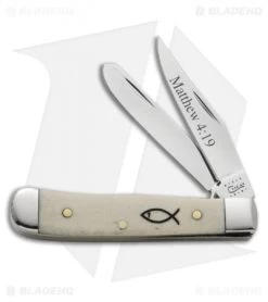 Case Tiny Trapper Knife 2.375" Natural Bone "Matthew 4:19" (62154 SS) 8849
