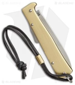 Otter Mercator Lockback Folding Knife Brass W/ Lanyard (3.5" Satin) CS -Knives Shop otter mercator brass lanyard cs OTT10726LB BHQ 48893 er side