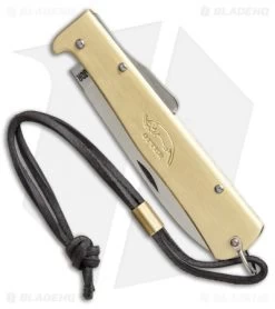 Otter Mercator Lockback Folding Knife Brass W/ Lanyard (3.5" Satin) CS -Knives Shop otter mercator brass lanyard cs OTT10726LB BHQ 48893 er spine